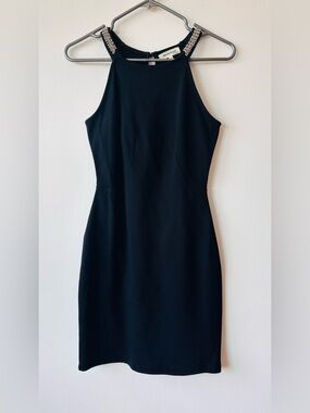 Monteau Black Cocktail Rhinestone-Trim Halter Mini Dress size S